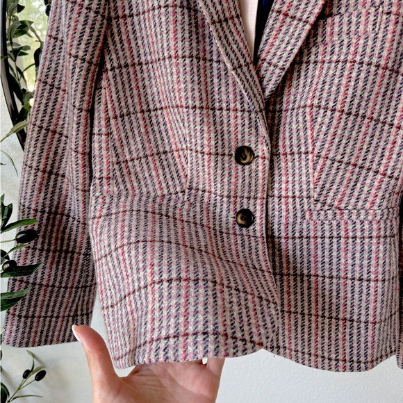 Boden British Tweed by Moon Women's Pink and Black Plaid Wool Blazer, 4P - Picture 4 of 7